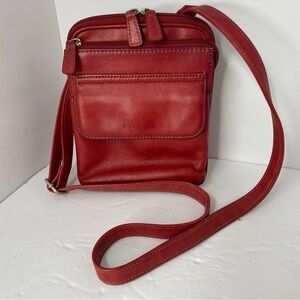 Fossil Y2K Traveler Red Leather Messenger Crossbody Shoulder Bag Purse